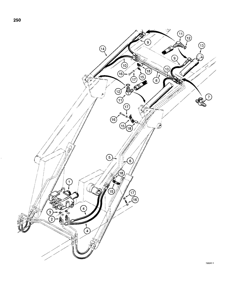 Схема запчастей Case 480C - (250) - LOADER BUCKET CYLINDER HYDRAULIC CIRCUIT (35) - HYDRAULIC SYSTEMS