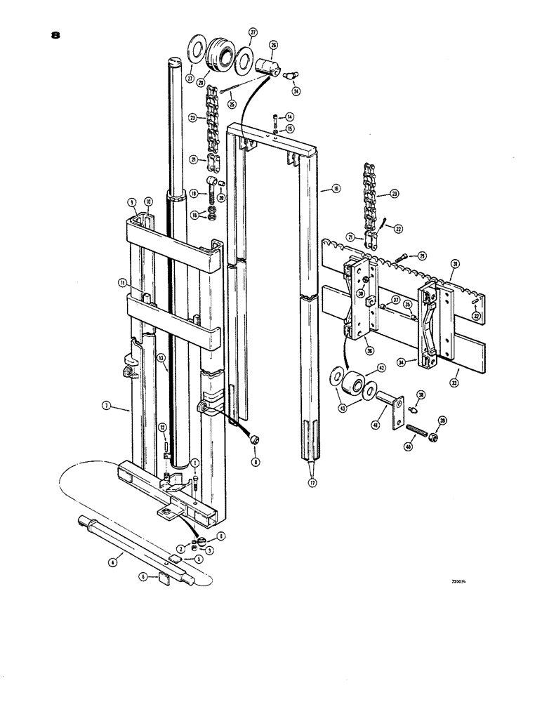 Схема запчастей Case 586 - (08) - MAST AND RELATED PARTS (14-1/4 FOOT), 4000 LB. LIFT CAPACITY (83) - TELESCOPIC SINGLE ARM
