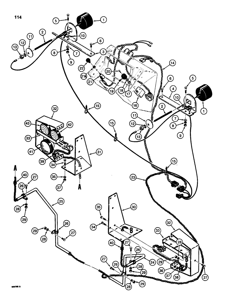 Схема запчастей Case 580SD - (114) - TRACTOR LAMP ELECTRICAL CIRCUIT, WITHOUT CANOPY OR CAB (04) - ELECTRICAL SYSTEMS