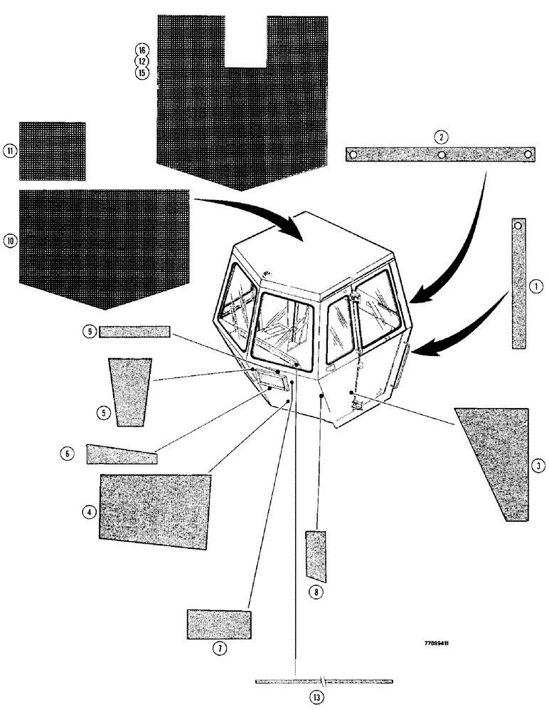 Схема запчастей Case W14 - (628) - CAB SEALS AND PADS, USED ON CAB SN 27750 AND AFTER (09) - CHASSIS/ATTACHMENTS
