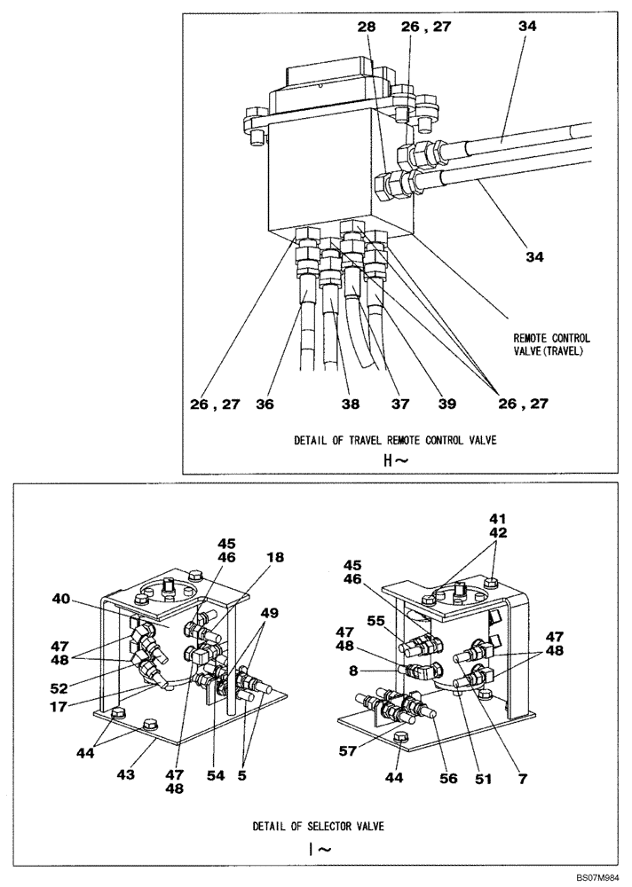 Схема запчастей Case CX75SR - (08-54[04]) - PILOT CONTROL LINES - OPTIONAL (2-WAY) - WITH DOZER BLADE (08) - HYDRAULICS