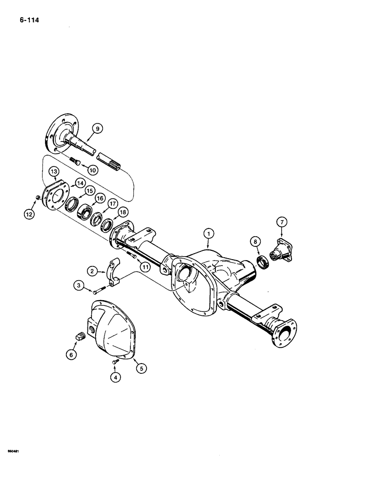 Схема запчастей Case CASE - (6-114) - FRONT AND REAR AXLES, HOUSING, COVER, YOKE, AND SHAFTS, TWO HOLE MOUNTING PAD (06) - POWER TRAIN