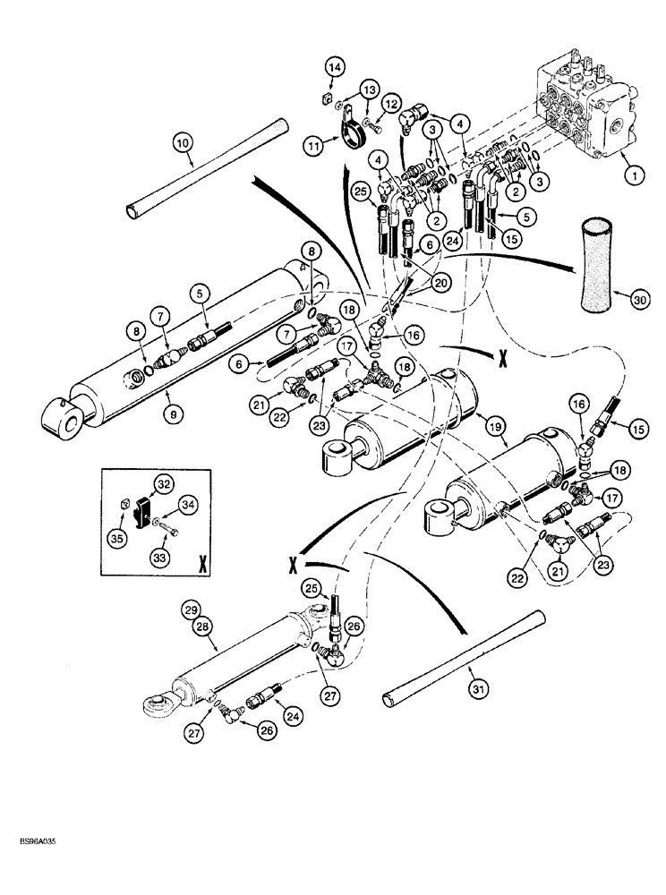 Схема запчастей Case 760 - (08-139A) - PLOW HYD. CIRCUIT, PLOW CONTROL VALVE TO PLOW CYLINDERS, P.I.N. JAF0104938 AND AFTER (35) - HYDRAULIC SYSTEMS