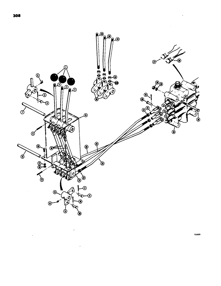 Схема запчастей Case W18 - (308) - LOADER CONTROL VALVE & LEVERS (3 SPOOL), CASE PART NUMBER IS STAMPED ON VALVE IDENTIFICATION PLATE (08) - HYDRAULICS