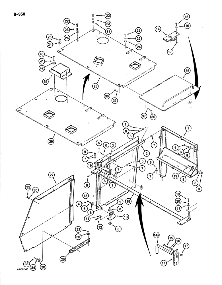Схема запчастей Case 1187B - (9-358) - ENGINE COVER AND LEFT-HAND SIDE PANELS (09) - CHASSIS