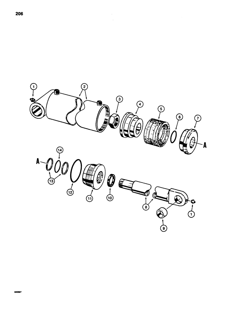 Схема запчастей Case 880D - (206) - S37583 WRIST-O-TWIST CYLINDER, WITH SPLIT PISTON (07) - HYDRAULIC SYSTEM