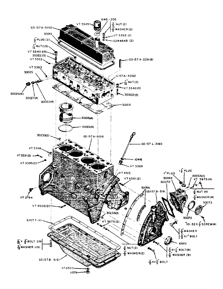 Схема запчастей Case 320 - (022) - DIESEL ENGINE, CYLINDER HEAD, BLOCK, TIMING GEAR COVER, FUEL INJECTI. PUMP DRIVE HOUSING AND OIL PAN (02) - ENGINE