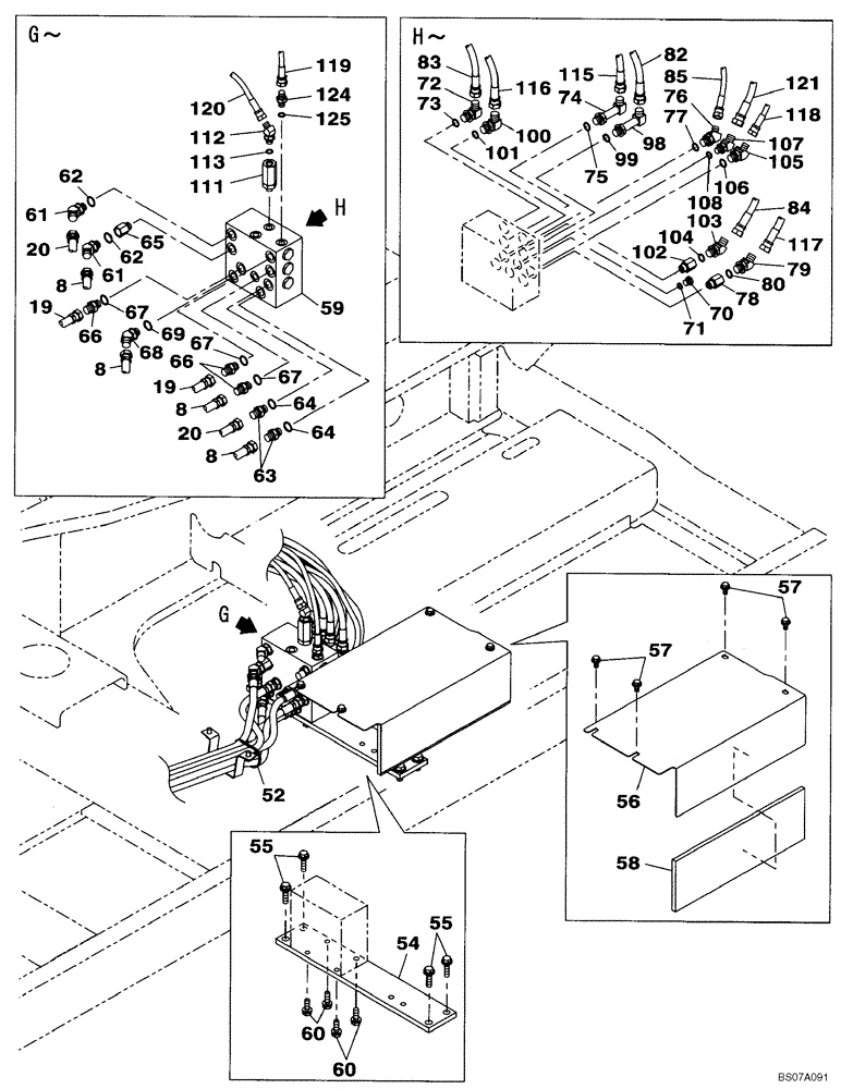 Схема запчастей Case CX160B - (08-17) - PILOT CONTROL LINES, PARTITION - STANDARD (08) - HYDRAULICS