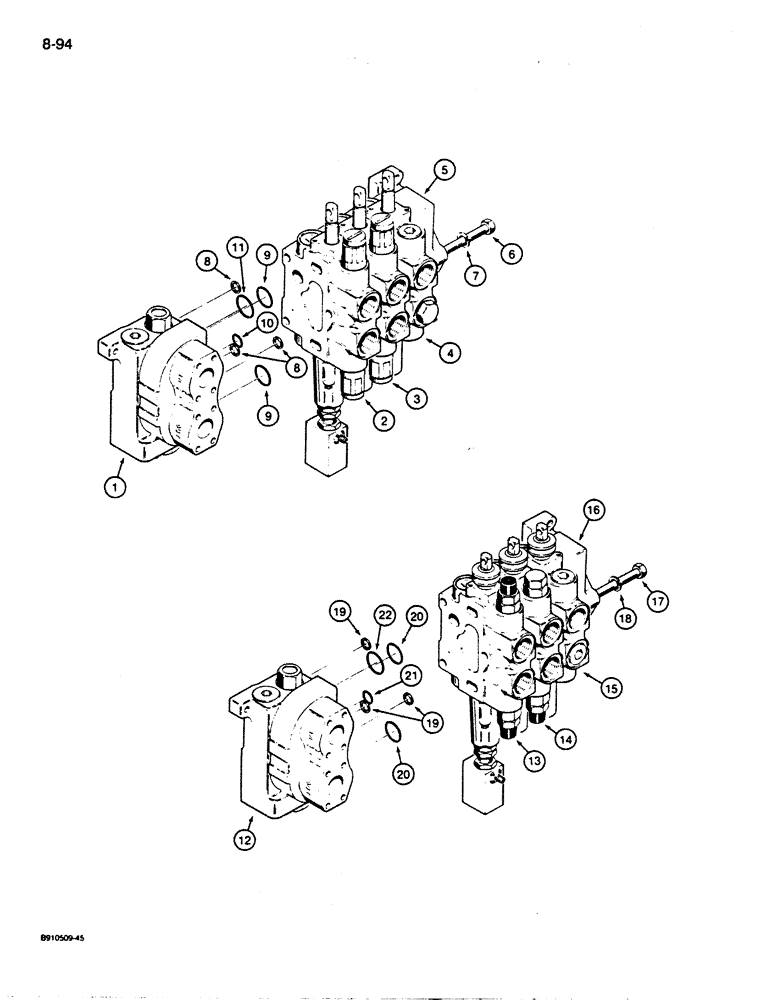 Схема запчастей Case 855D - (8-094) - R46555 & R56570 THREE SPOOL CONTROL VALVES, LOADER MODELS WITH BACKHOE (08) - HYDRAULICS