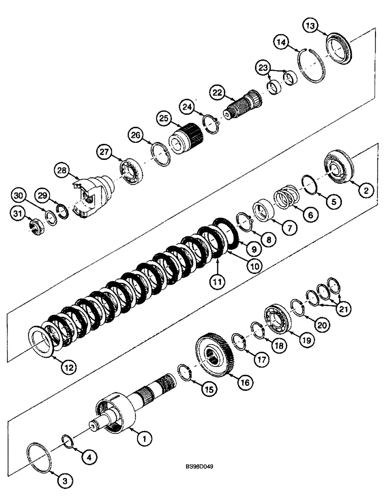 Схема запчастей Case 590SL - (6-110) - CLARK POWERSHIFT TRANSMISSION ASSEMBLY, CLUTCH AND PINIONS, OUTPUT SHAFT (06) - POWER TRAIN