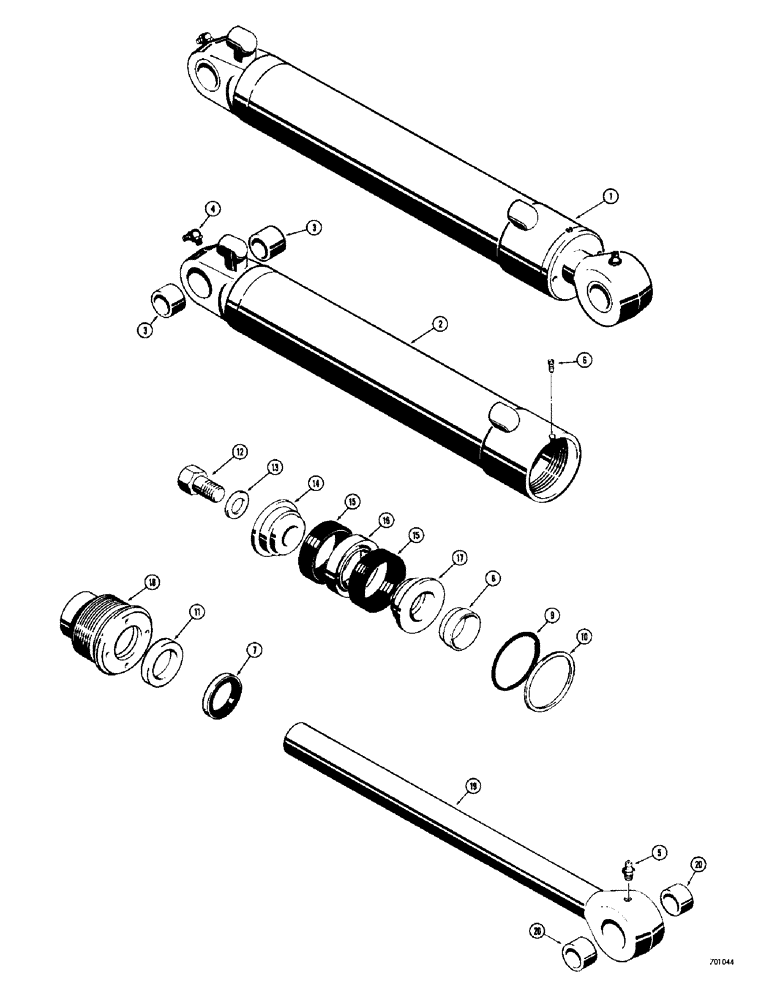 Схема запчастей Case 34 - (124) - BACKHOE CROWD CYLINDER, CYLINDER WITH U-TYPE PRESS-IN OUTER ROD WIPER 