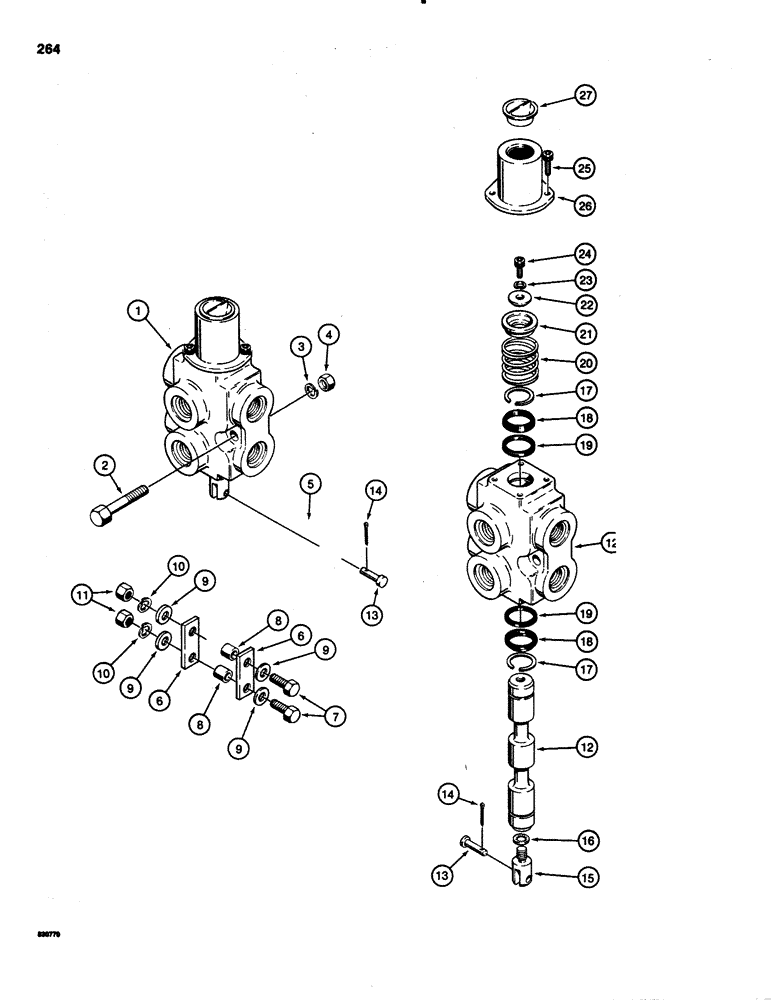 Схема запчастей Case 1150C - (264) - SELECTOR VALVE AND CONTROLS, ATP DOZER MODELS ONLY, R24819 SELECTOR VALVE ASSY. (08) - HYDRAULICS