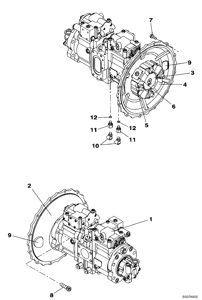 Схема запчастей Case CX135SR - (08-02) - PUMP AND COUPLING - MODELS WITHOUT DOZER BLADE (08) - HYDRAULICS