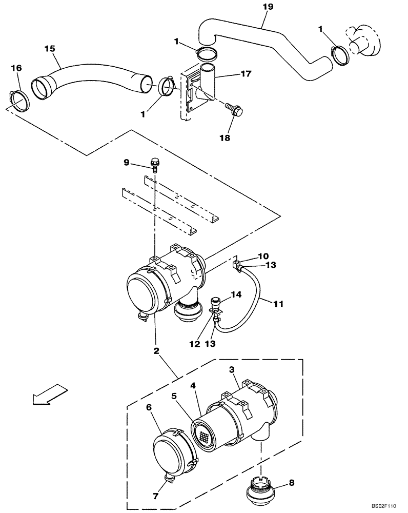 Схема запчастей Case CX210N - (02-02) - AIR FILTRATION - DAC0721099 - DAC0721630 (02) - ENGINE