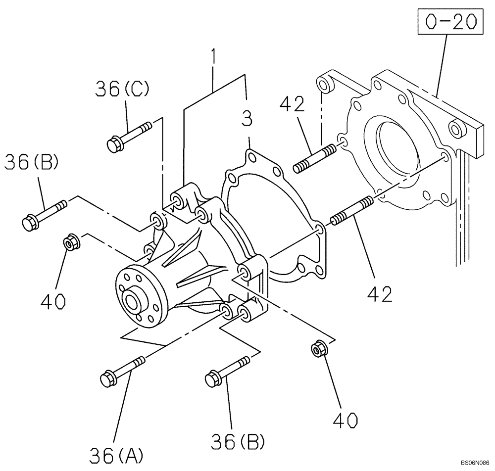 Схема запчастей Case CX240BLR - (02-22) - WATER PUMP SYSTEM (02) - ENGINE