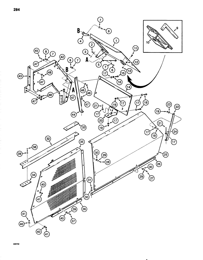 Схема запчастей Case 1080 - (284) - RIGHT-HAND SIDE PANELS (90) - PLATFORM, CAB, BODYWORK AND DECALS