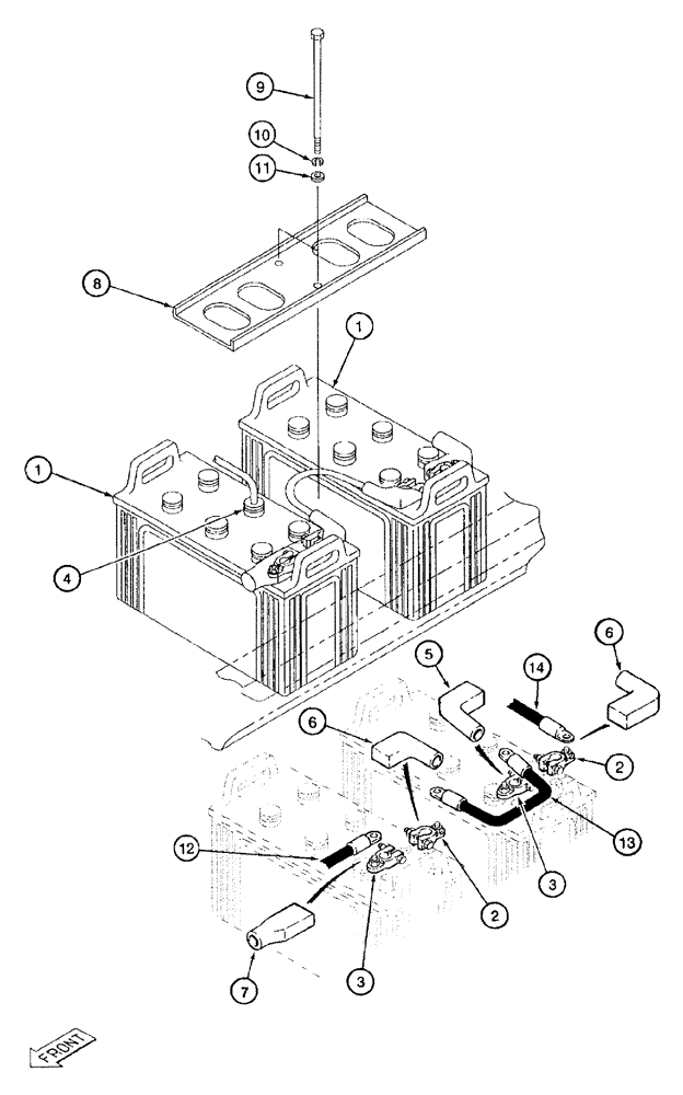 Схема запчастей Case 9050B - (4-010) - BATTERIES, CABLES AND BATTERY MOUNTING (04) - ELECTRICAL SYSTEMS