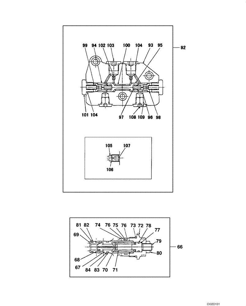 Схема запчастей Case CX80 - (08-66) - MOTOR ASSY, SWING - VALVE ASSY, RELIEF (08) - HYDRAULICS