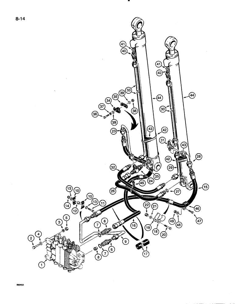 Схема запчастей Case 35C - (8-14) - BOOM CYLINDER HYDRAULIC CIRCUIT, MODELS WITH TWO BOOM MOUNTING PINS AT SWING TOWER (08) - HYDRAULICS