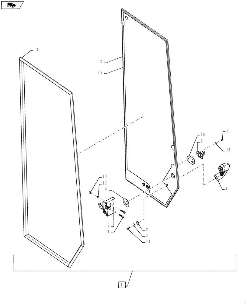 Схема запчастей Case 521F - (90.154.06) - CAB, LEFT DOOR ASSEMBLY (90) - PLATFORM, CAB, BODYWORK AND DECALS
