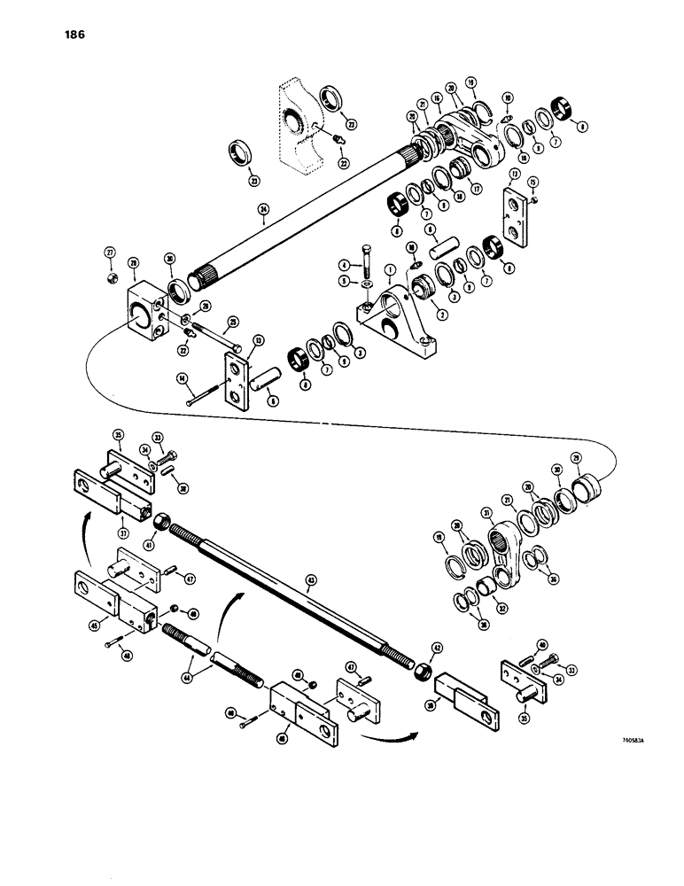 Схема запчастей Case 1450 - (186) - SUSPENSION SYSTEM, EQUALIZER BAR AND TORSION BAR (11) - TRACKS/STEERING