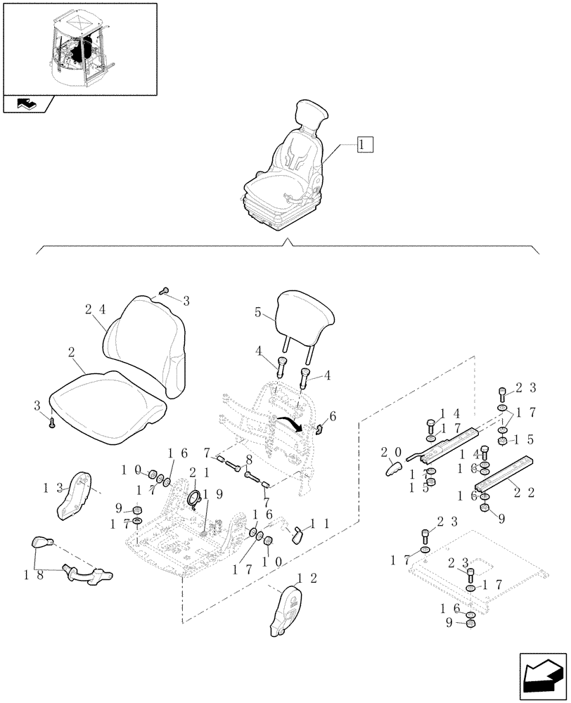 Схема запчастей Case 221E - (439/A[01]) - OPERATORS SEAT UPPER SIDE (10) - OPERATORS PLATFORM