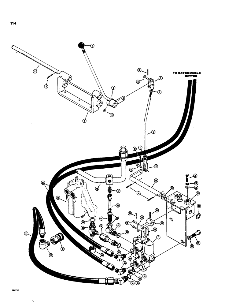 Схема запчастей Case 35 - (114) - HYD EXTENDABLE DIPPER, 4 EXTENSION HYDS, VALVES AND CONTROLS, CASE AND COMMERCIAL-CESSNA VALVES 