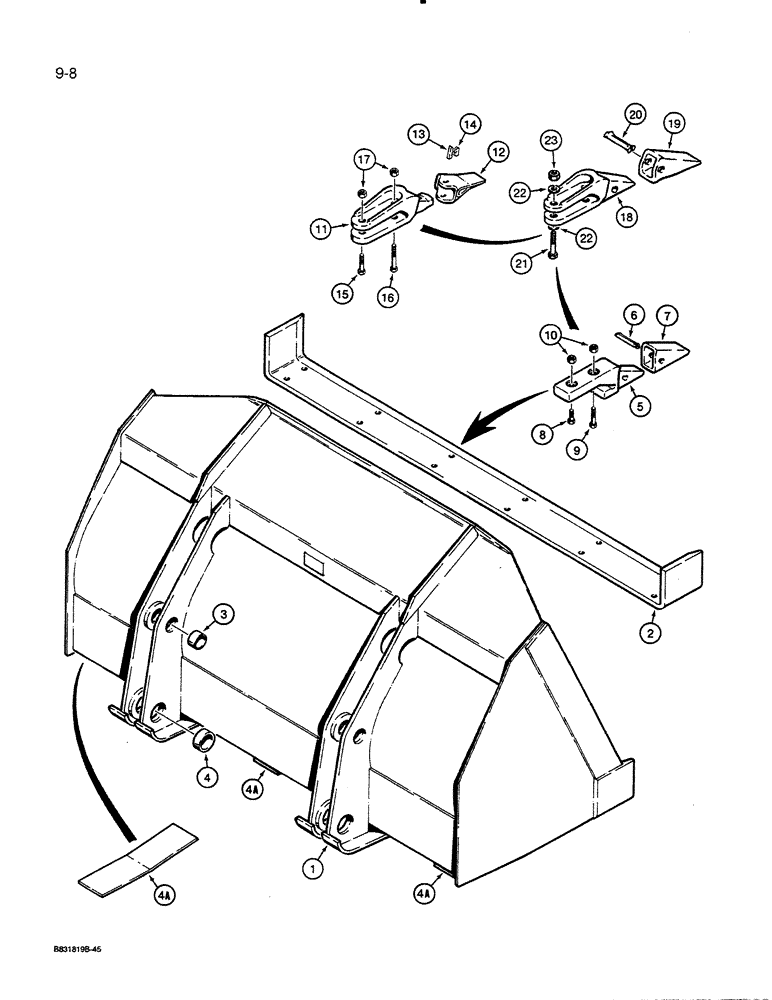 Схема запчастей Case 455C - (9-08) - LOADER BUCKET (09) - CHASSIS/ATTACHMENTS