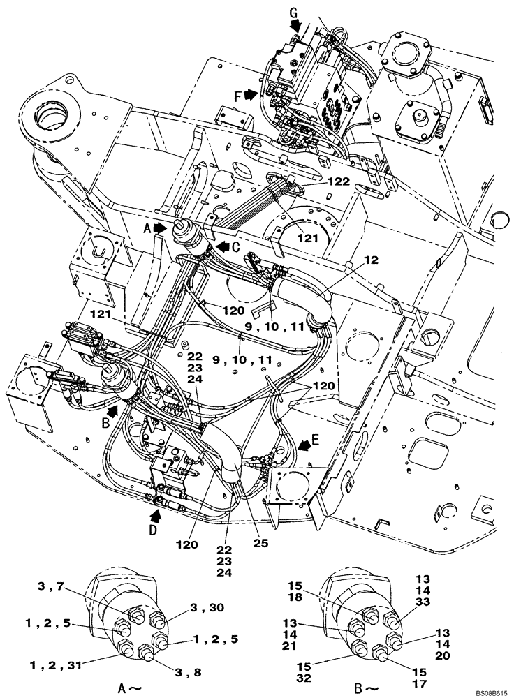 Схема запчастей Case CX80 - (08-36) - PILOT CONTROL LINES - MODELS WITHOUT LOAD HOLD (08) - HYDRAULICS