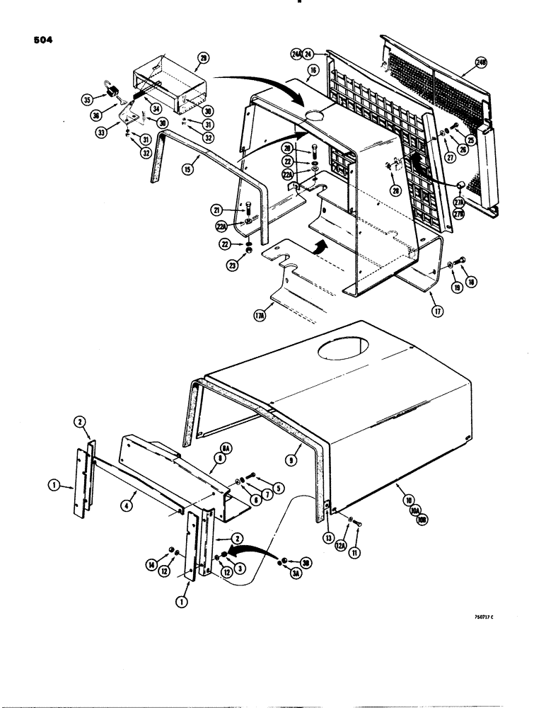 Схема запчастей Case 580C - (504) - HOOD AND RADIATOR SHROUD (09) - CHASSIS/ATTACHMENTS