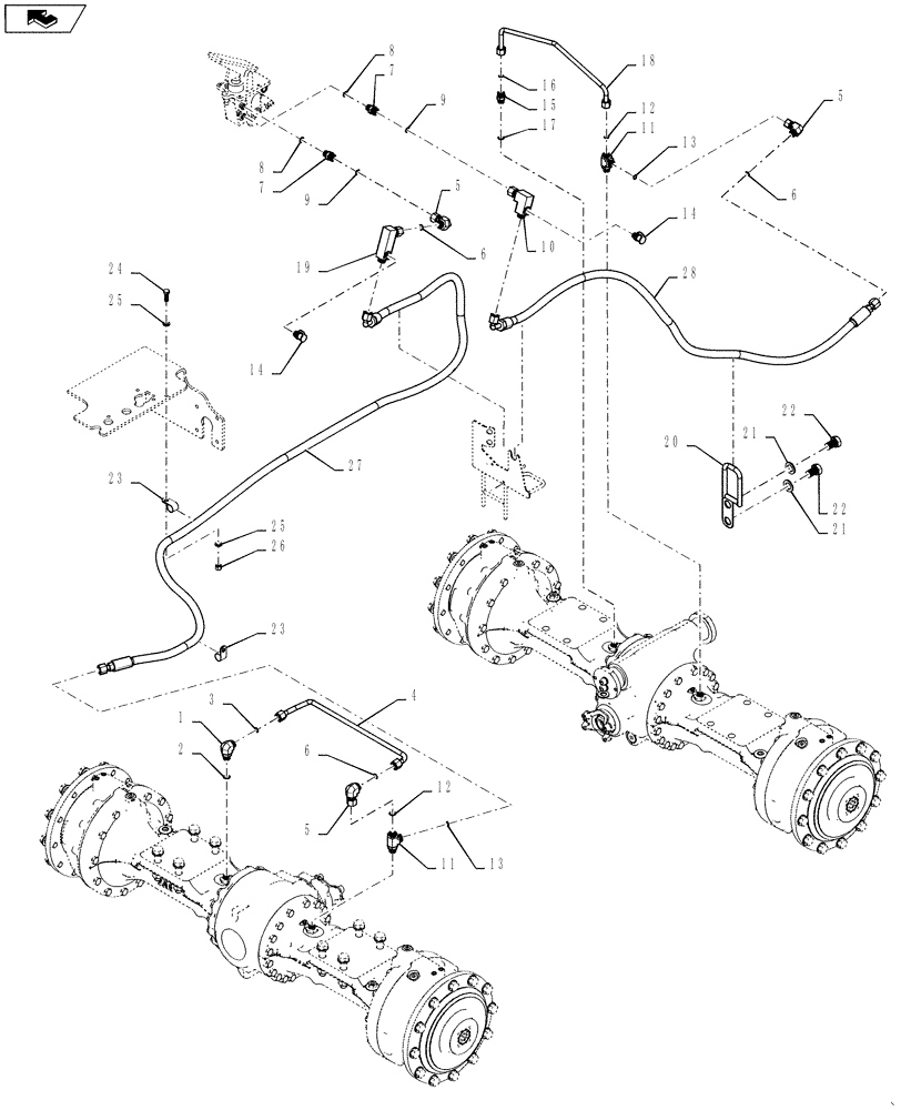 Схема запчастей Case 521F - (33.202.06) - REAR AXLE BRAKE LINE INSTALLATION, LIMITED SLIP (33) - BRAKES & CONTROLS