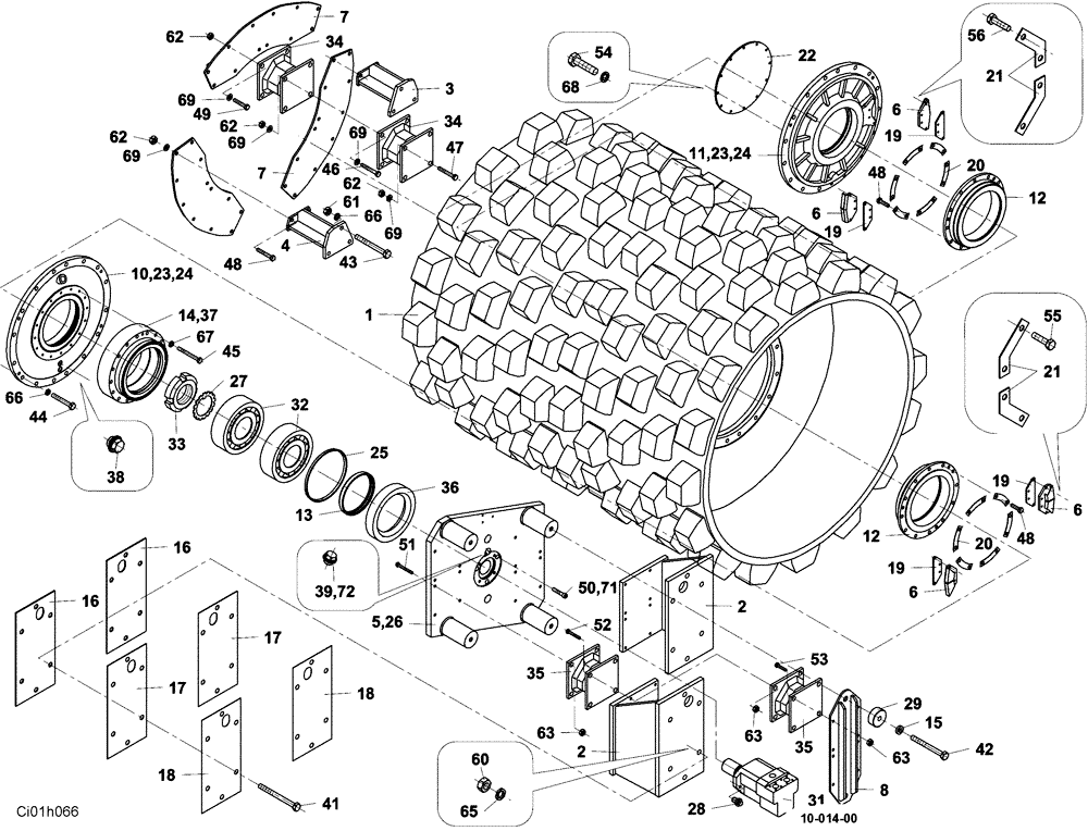 Схема запчастей Case SR20 - (12-011-00[01]) - DRUM FOR TAMPING COMPACTION (12) - Chassis/Attachments