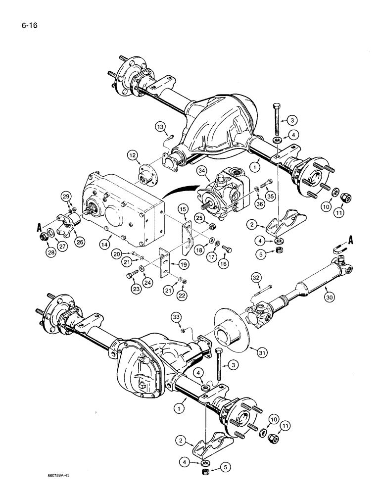 Схема запчастей Case 360 - (6-16) - DRIVE LINE MOUNTING (06) - POWER TRAIN
