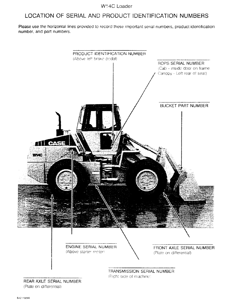 Схема запчастей Case W14C - (1-02) - LOCATION OF SERIAL AND PRODUCT IDENTIFICATION NUMBERS (00) - PICTORIAL INDEX