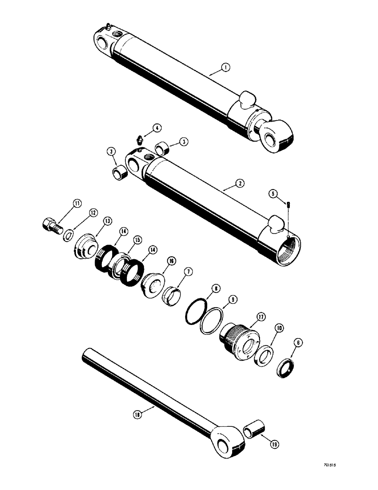 Схема запчастей Case 34 - (108) - BACKHOE STABILIZER CYLINDER, SN. 1022951 AND AFTER, CYLINDER WITH U TYPE PRESS IN OUTER ROD WIPER 