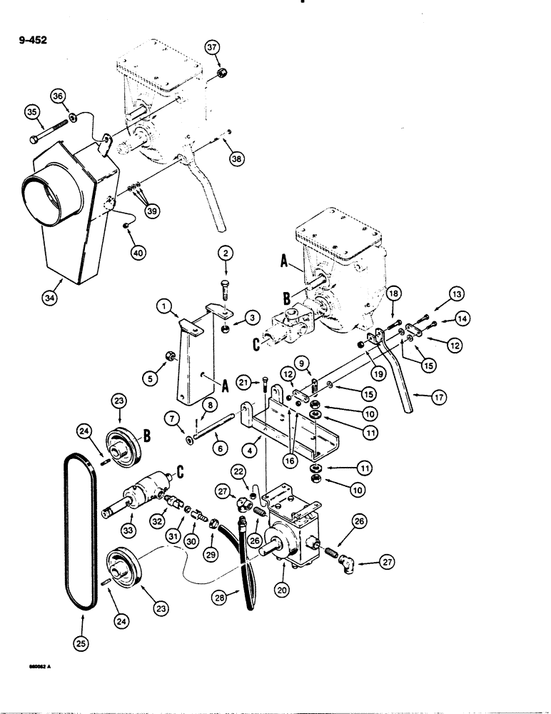 Схема запчастей Case DH4B - (9-452) - HYDRA-BORER WATER PUMP MOUNTING (09) - CHASSIS/ATTACHMENTS