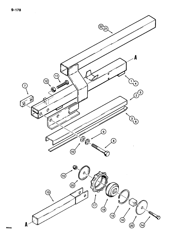 Схема запчастей Case CASE - (9-178) - TRENCHER CHANNEL BOOM AND MOUNTING (09) - CHASSIS