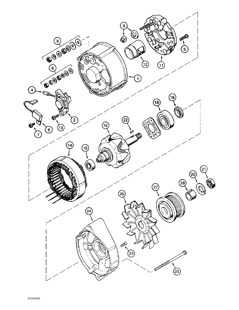 Схема запчастей Case 1155E - (4-16) - ALTERNATOR - A187916 (04) - ELECTRICAL SYSTEMS