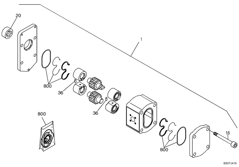 Схема запчастей Case 21D - (22.055[2989724000]) - GEAR PUMP (GEAR PUMP ASSEMBLY) (35) - HYDRAULIC SYSTEMS