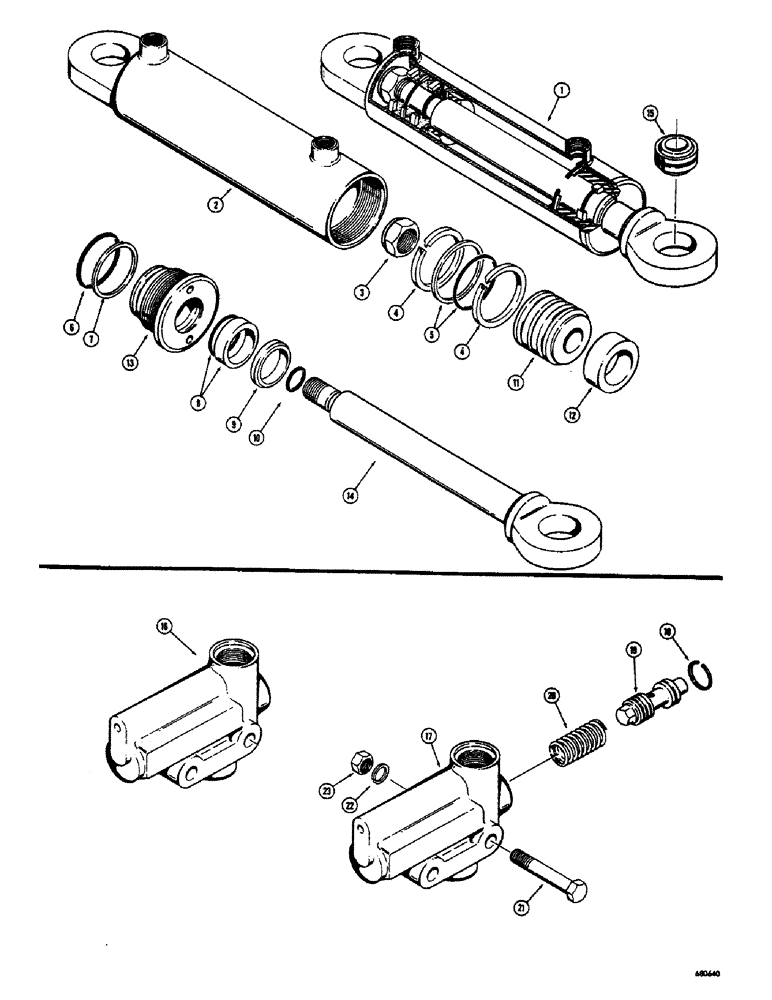 Схема запчастей Case 300 - (106) - D45175 STEERING CYLINDER, D45168 FLOW CONTROL VALVE (13) - STEERING SYSTEM
