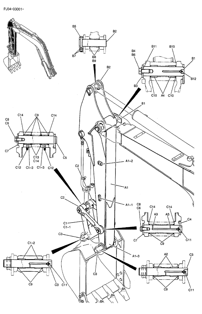 Схема запчастей Case CX50B - (04-008) - ARM ASSEMBLY, STANDARD 1.56M (5FT 1IN) Attachments