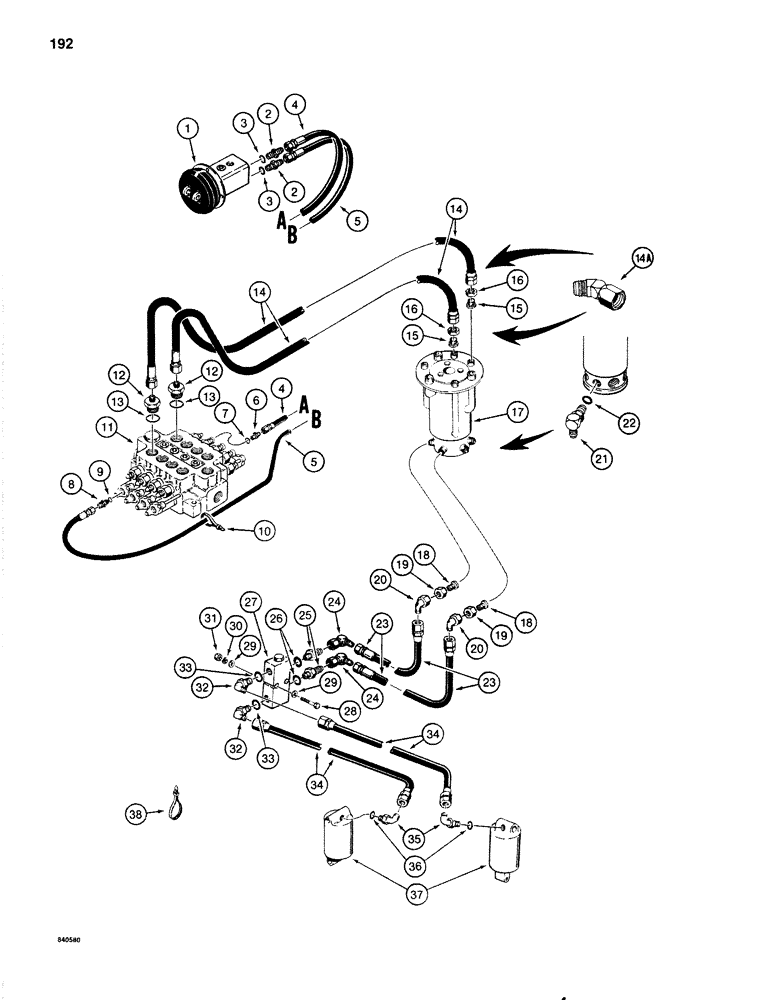 Схема запчастей Case 1080 - (192) - HYDRAULIC LEVELER LINES, MODELS WITHOUT AUXILIARY HYDRAULIC CIRCUIT (35) - HYDRAULIC SYSTEMS