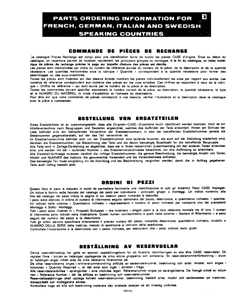 Схема запчастей Case W24B - (003) - PARTS ORDERING INFORMATION FOR FRENCH, GERMAN, ITALIAN, AND SWEDISH SPEAKING COUNTRIES (00) - PICTORIAL INDEX
