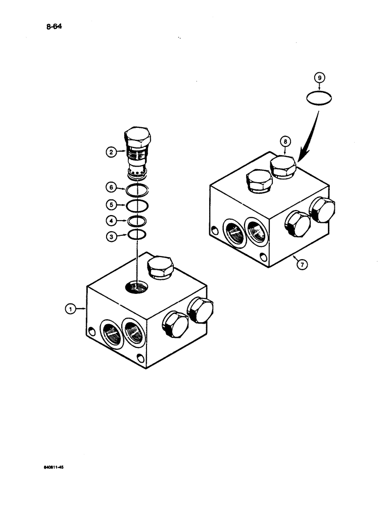 Схема запчастей Case 1187C - (8-64) - MULTIPLE CHECK VALVE, USED ON MODELS WITH COLLECTOR (08) - HYDRAULICS
