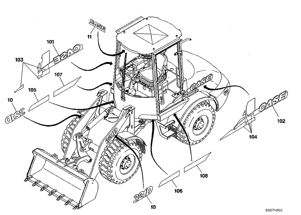 Схема запчастей Case 321D - (91.010[2990422000]) - DECAL KIT (90) - PLATFORM, CAB, BODYWORK AND DECALS