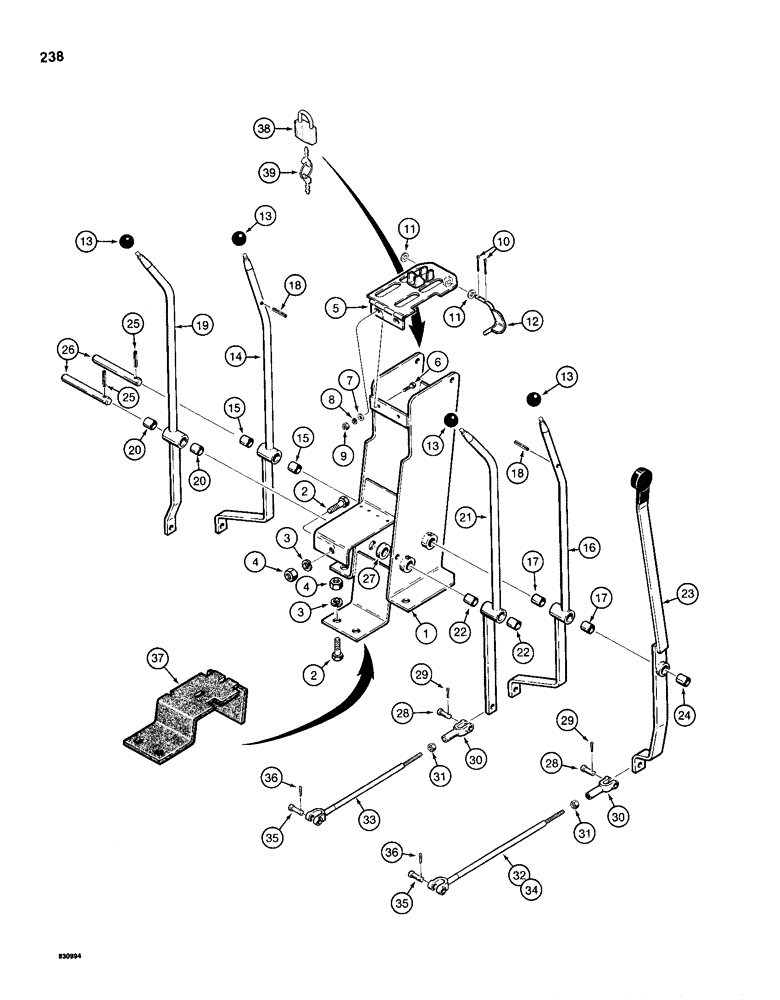 Схема запчастей Case 1155D - (238) - TRANSMISSION CONTROL TOWER AND LEVERS (06) - POWER TRAIN