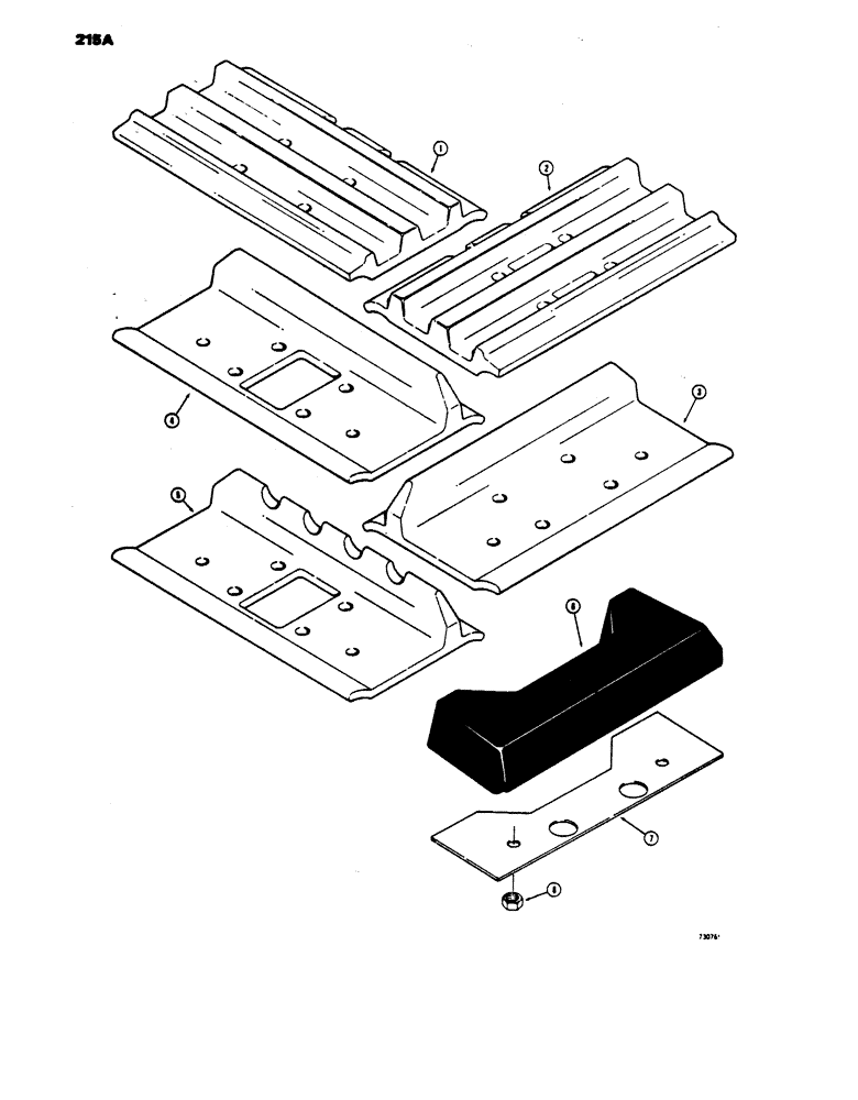 Схема запчастей Case 450 - (215A) - TRACK SHOES (OVER LAPPING), USED TRACTOR SN. 305050801 AND AFTER, GROUSER, OPEN CENTER (04) - UNDERCARRIAGE