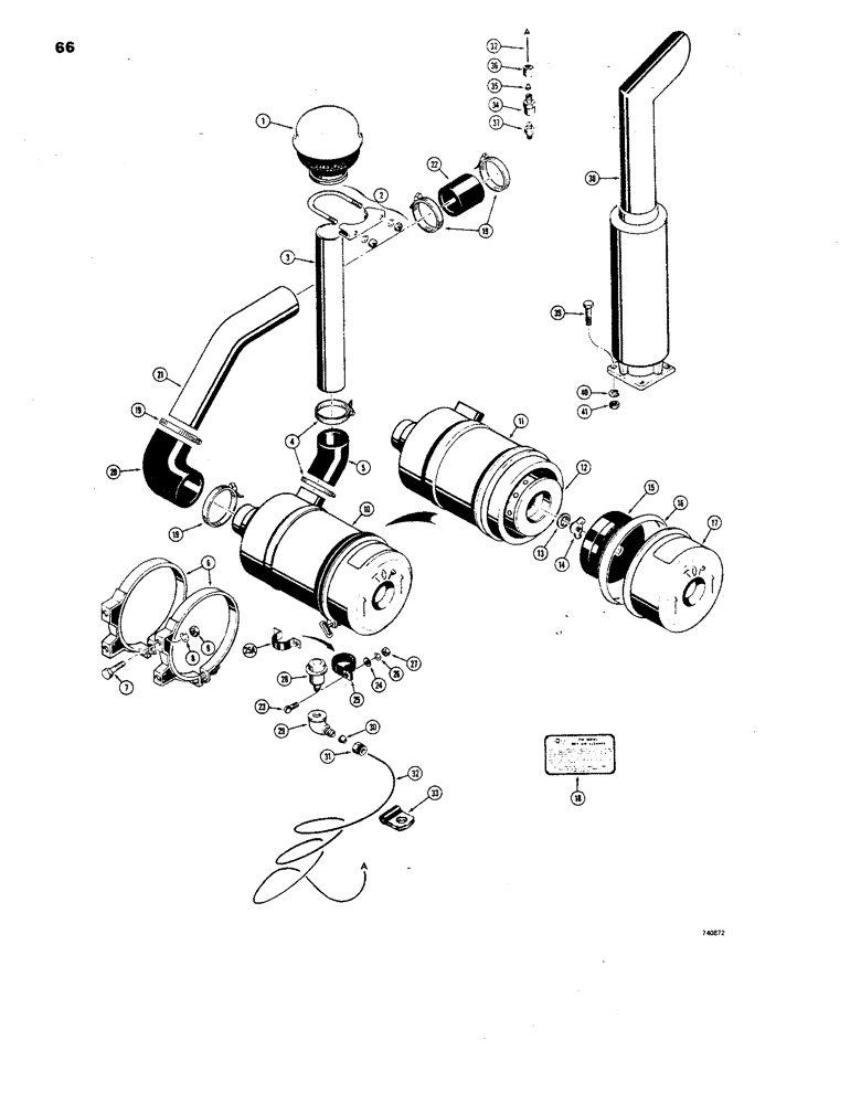 Схема запчастей Case 850 - (066) - MUFFLER AND DRY TYPE AIR CLEANER, STANDARD MODELS (01) - ENGINE
