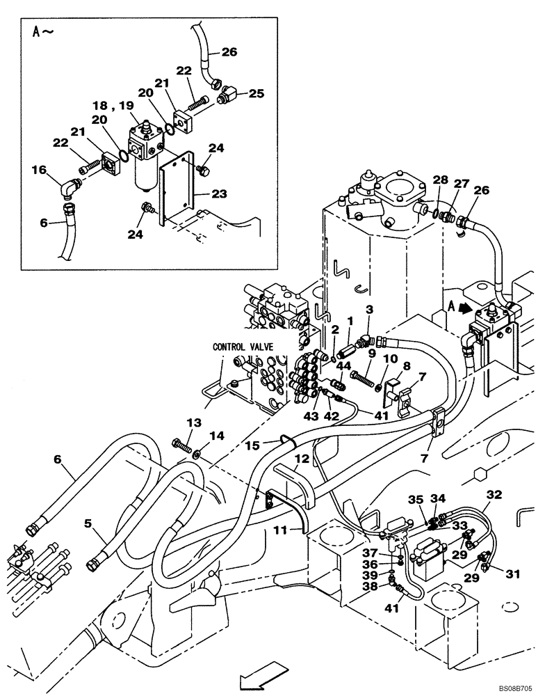 Схема запчастей Case CX80 - (08-52) - HYDRAULICS, AUXILIARY - SINGLE ACTING CIRCUIT (08) - HYDRAULICS