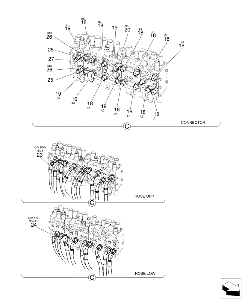 Схема запчастей Case CX50B - (01-031[02]) - HYD LINES, UPP, ANGLE DOZER (35) - HYDRAULIC SYSTEMS